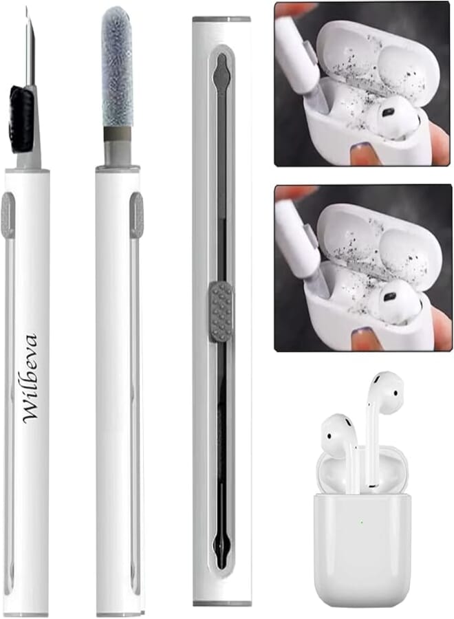Wilbeva 2022 cleaner kit for airpods, bluetooth earbuds cleaning pen for airpods pro 1 2 3 samsung mi android earbuds, 3 in 1 compact multifunctional headphones case cleaning tools, Wireless
